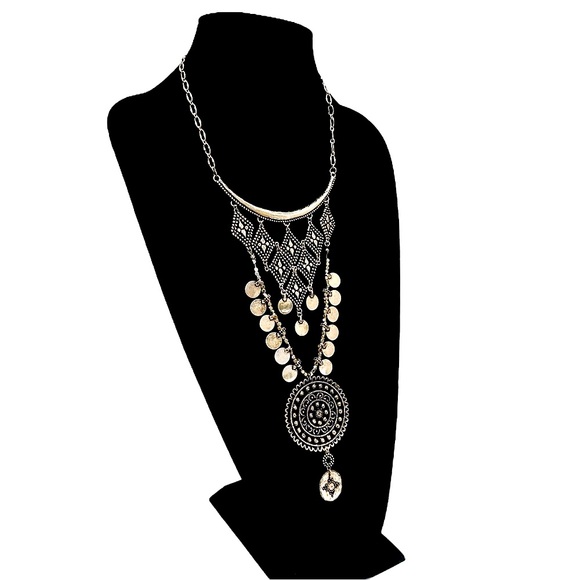 WHBM Silver Statement Bib Necklace With Coin Detail | NWT - Picture 2 of 6